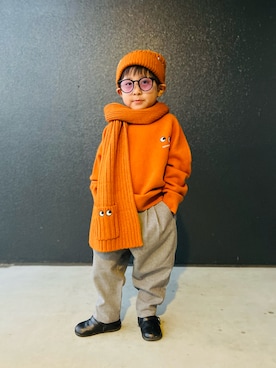 「アイテム（ブーツ、ブラック系）」を使った、muguさん（キッズ・90cm）の冬コーディネート