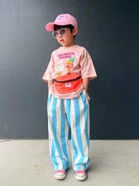 「LOWRYS FARM（ローリーズファーム）のアイテム（帽子）」を使った、muguさん（キッズ・110cm）の春コーディネート