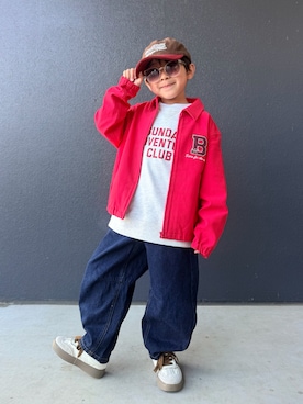 「GU（ジーユー）のアイテム（パンツ）」を使った、muguさん（キッズ・110cm）の春コーディネート