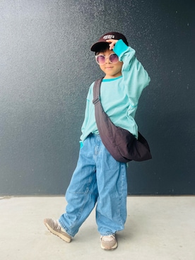 「アイテム（デニムパンツ）」を使った、muguさん（キッズ・110cm）の秋コーディネート