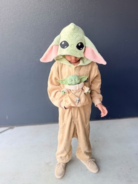「アイテム（オールインワン・サロペット、ベージュ系）」を使った、muguさん（キッズ・110cm）の秋コーディネート
