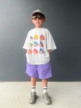 「BREEZE（ブリーズ）の鉄腕アトム グラフィックTシャツ（Tシャツ/カットソー、ホワイト系）」を使った、muguさん（キッズ・110cm）の夏コーディネート