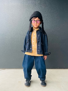 「アイテム（デニムパンツ）」を使った、muguさん（キッズ・110cm）の秋コーディネート