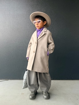 「アイテム（ジャケット/アウター、ベージュ系）」を使った、muguさん（キッズ・110cm）の冬コーディネート