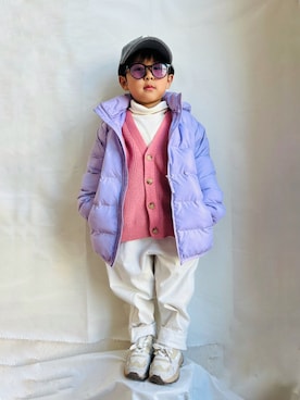 「UNIQLO（ユニクロ）のアイテム（ダウンジャケット/コート）」を使った、muguさん（キッズ・90cm）の冬コーディネート