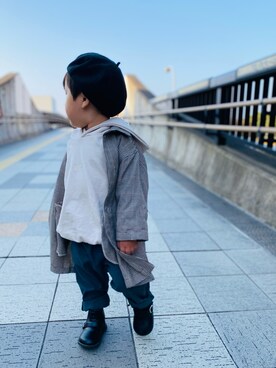 「ロングシャツ」｜「アイテム（セットアップ）」を使った、muguさん（キッズ・80cm）の秋コーディネート