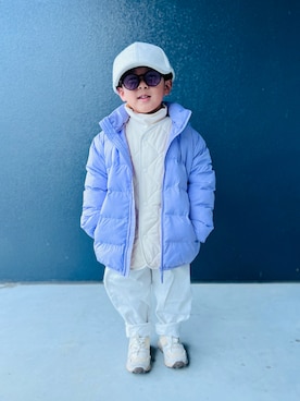 「UNIQLO（ユニクロ）のアイテム（ダウンジャケット/コート）」を使った、muguさん（キッズ・90cm）の冬コーディネート