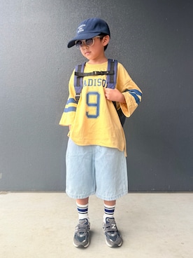 「アイテム（デニムパンツ）」を使った、muguさん（キッズ・110cm）の秋コーディネート