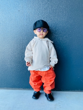 「quoti use fith（クゥオティ　ユース　フィス）のアイテム（ハンチング/ベレー帽）」を使った、muguさん（キッズ・80cm）の秋コーディネート