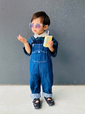 「ラガーシャツ」｜「アイテム（オールインワン・サロペット）」を使った、muguさん（キッズ・80cm）の秋コーディネート