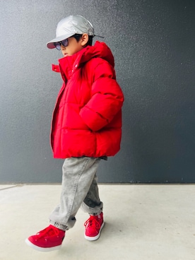 「アイテム（ミリタリージャケット）」を使った、muguさん（キッズ・110cm）の秋コーディネート