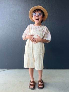「dress monsterのアイテム（シャツ/ブラウス、ホワイト系）」を使った、muguさん（キッズ・110cm）の春コーディネート