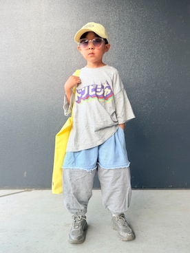 「Life Support Products（ライフサポートプロダクツ）のジャパニーズプリントワイドT（Tシャツ/カットソー、グレー系）」を使った、muguさん（キッズ・110cm）の春コーディネート