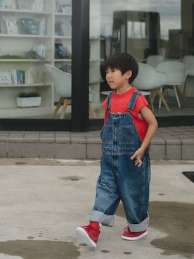 「アイテム（オールインワン・サロペット、ブルー系）」を使った、muguさん（キッズ・110cm）の夏コーディネート