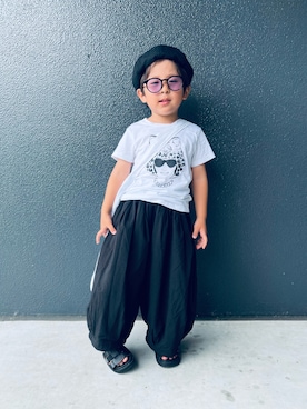 「みんなの白Tフェス」｜「アイテム（ハンチング/ベレー帽）」を使った、muguさん（キッズ・90cm）の夏コーディネート