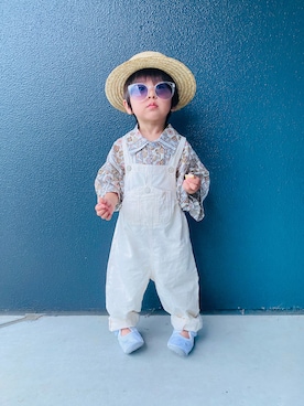 「柄シャツ」｜「アイテム（オールインワン・サロペット）」を使った、muguさん（キッズ・80cm）の夏コーディネート