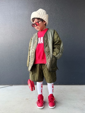 「アイテム（ジャケット/アウター）」を使った、muguさん（キッズ・110cm）の冬コーディネート