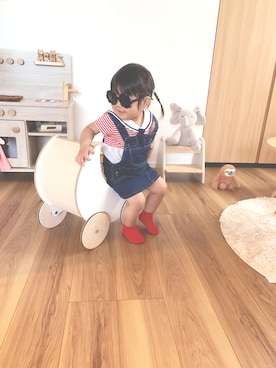 「西松屋（ニシマツヤ）のアイテム（オールインワン・サロペット）」を使った、pipiさん（キッズ・80cm）の夏コーディネート