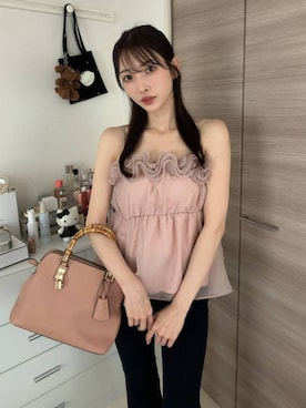 「Heather（ヘザー）の【脚長×美脚を叶える、Heatherの新定番】身長別デニム ISKOフレアデニムパンツ　575793（デニムパンツ、ブルー系）」を使った、marikoさん（レディース・166cm）の夏コーディネート