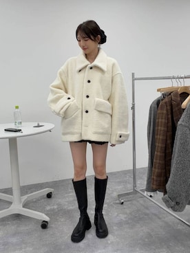 「Heather（ヘザー）のインヒールストレッチロングブーツ　571563（ブーツ、ブラック系）」を使った、marikoさん（レディース・166cm）の秋コーディネート