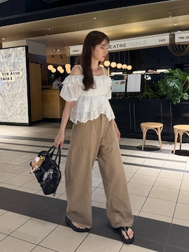 「JEANASIS（ジーナシス）のアンティークフェイクレザーボストン/326034（ボストンバッグ）」を使った、marikoさん（レディース・166cm）の夏コーディネート