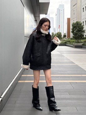 「アイテム（ムートンコート）」を使った、marikoさん（レディース・166cm）の秋コーディネート