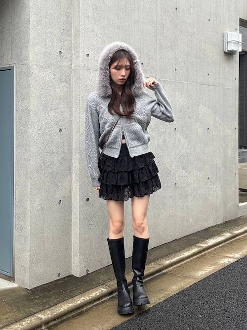 レース切り替えフリルミニスカート 590759（スカート）｜Heather