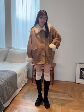 「アイテム（ムートンコート）」を使った、marikoさん（レディース・166cm）の秋コーディネート