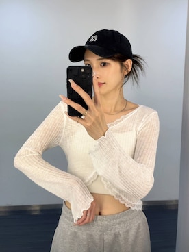 「Heather（ヘザー）のアイテム（キャップ）」を使った、marikoさん（レディース・166cm）の夏コーディネート