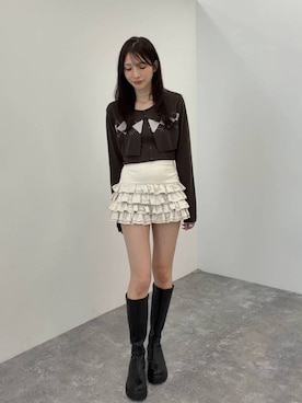 「Heather（ヘザー）のボリュームフリルミニスカート　1063911（スカート、ホワイト系）」を使った、marikoさん（レディース・166cm）の夏コーディネート