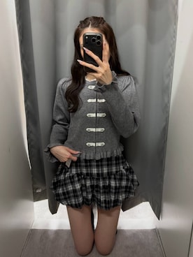 「Heather（ヘザー）のレーストリムナポレオンニット　1089081（ニット/セーター、グレー系）」を使った、marikoさん（レディース・166cm）の秋コーディネート