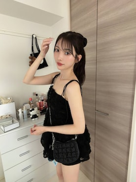 「Heather（ヘザー）のボリュームチュールキャミ　659558（キャミソール、ブラック系）」を使った、marikoさん（レディース・166cm）の夏コーディネート