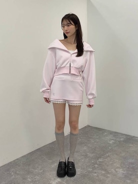 「Heather（ヘザー）の厚底スクエアローファー　1047005（ローファー、ブラック系）」を使った、marikoさん（レディース・166cm）の夏コーディネート