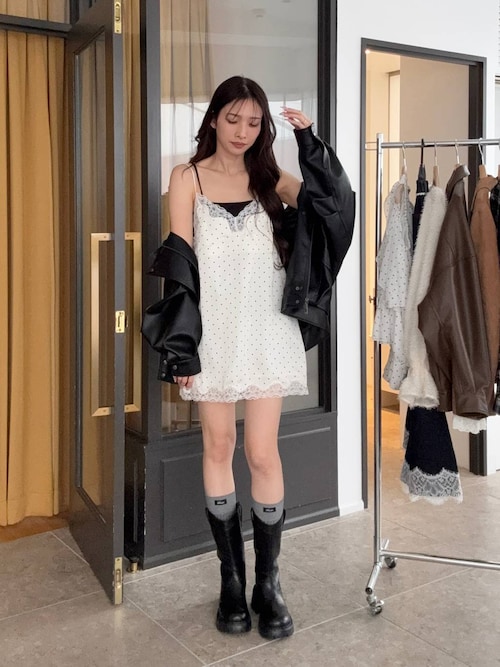 レーストリムサテンキャミワンピース 659591（ワンピース）｜Heather