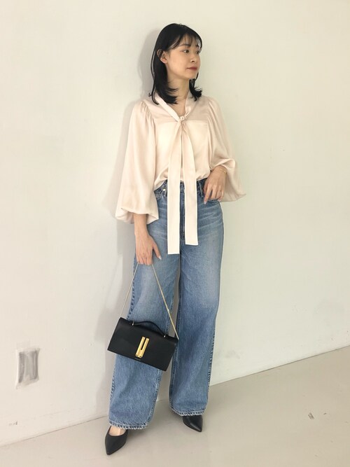 Rouge vif ブラウス シャツ とろみ素材ギャザースリーブボウタイ  