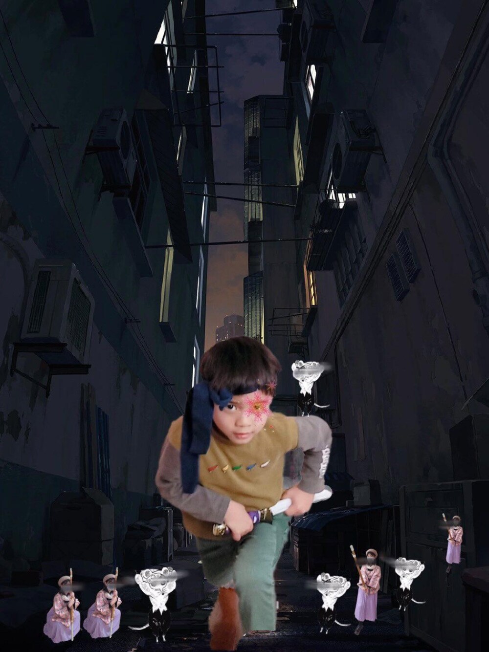 ホワイト系のワンピース、ブルー系のデニムパンツ、その他のマフラーを着用したレディースの冬コーディネートの2枚目の写真