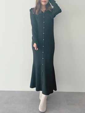 「ブラック×ホワイト」｜「アイテム（ブーツ）」を使った、mai shi（STRIPE CLUB 本部）さん（レディース・158cm）の冬コーディネート