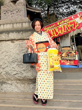 「着物」｜「アイテム（ハンチング/ベレー帽）」を使った、ちゅなさん（レディース・146cm）の冬コーディネート