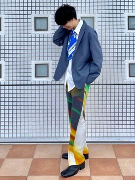「THROW by SLY（スローバイスライ）のアイテム（スラックス）」を使った、yusukeさん（メンズ・170cm）の秋コーディネート