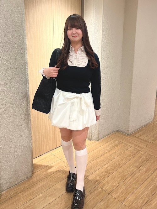 LouLoumei】リボンチャームツイード横長トートバッグ（トートバッグ