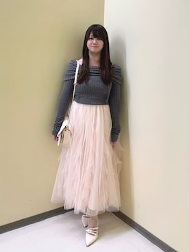 「one after another NICE CLAUP(ワンアフターアナザーナイスクラップ)のイレヘムチュールスカート(スカート、ピンク系)」を使った、ゆうなさん(レディース・158cm)の冬コーディネート