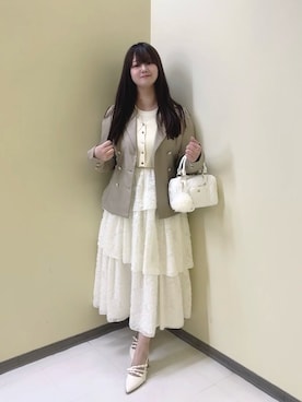 「one after another NICE CLAUP(ワンアフターアナザーナイスクラップ)の2枚セットワンピ(ワンピース、ホワイト系)」を使った、ゆうなさん(レディース・158cm)の冬コーディネート