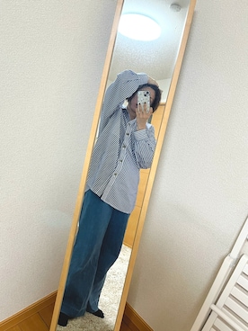 「Ungrid（アングリッド）の【WEB限定】ストライプルーズシャツ（シャツ/ブラウス、ブルー系）」を使った、SAKIさん（レディース・160cm）の春コーディネート