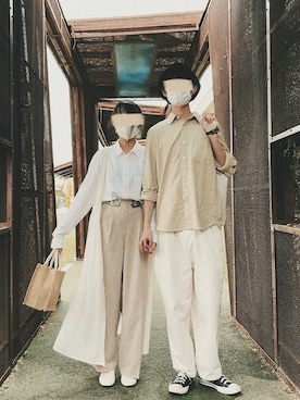 「カップルコーデ」｜「アイテム（スラックス）」を使った、- ̗̀ 0918.nikki  ̖́-さん（レディース・163cm）の春コーディネート