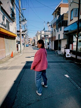 「アイテム（その他アウター、ピンク系）」を使った、m030896さん（レディース・163cm）の春コーディネート