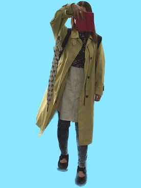 「花柄」｜「アイテム（ステンカラーコート）」を使った、さくちーさん（レディース・163cm）の秋コーディネート