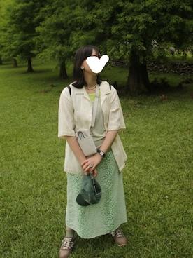 「アイテム（スカート、グリーン系）」を使った、cleankeepさん（レディース・162cm）の秋コーディネート