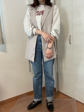 「UNIQLO（ユニクロ）のハイライズワイドストレートジーンズ（デニムパンツ）」を使った、uriさん（レディース・164cm）の春コーディネート