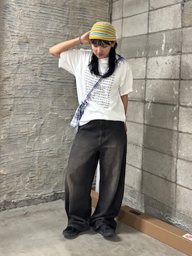 「アイテム（帽子、イエロー系）」を使った、あゆさん（レディース・158cm）の夏コーディネート