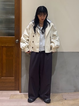 「CIAOPANIC TYPY（チャオパニックティピー）の【3サイズ展開】ダブルウエストワイドイージースラックス（スラックス、グレー系）」を使った、あゆさん（レディース・158cm）の春コーディネート